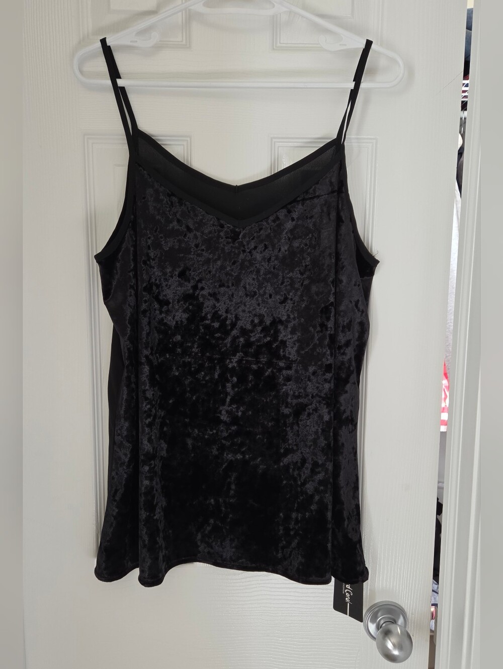Brand New Red Coral Black Velvet And Sheer Camisole Size L
